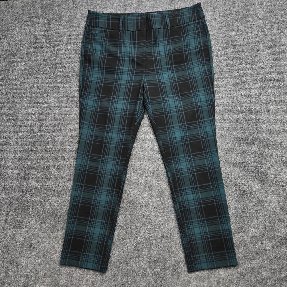 Loft Outlet Skinny Ankle Pants Green Blue Plaid Trousers Womens Size 12 W36 NEW